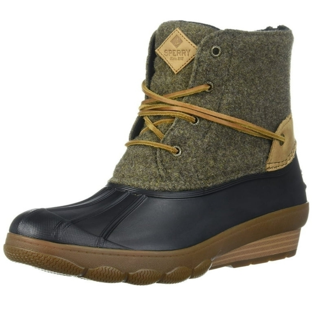 Sperry Women Quarter Salt WaterTide wool Rain Rubber Wedge Boots shoes sz 6.5M